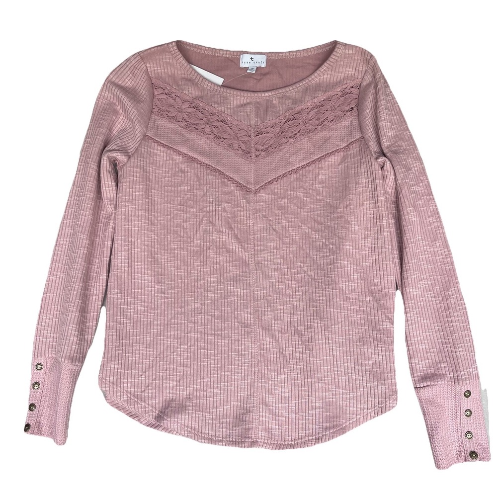 True Craft Shirt Womens M Pink Mauve Lace Coquette Feminine Ribbed Soft Romantic